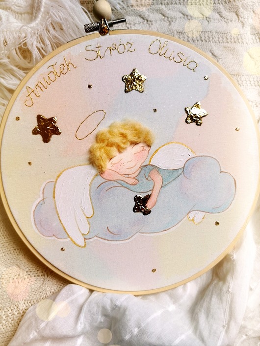 kartki, zaproszenia na chrzest Obrazek dla dziecka - pastelowy aniołek na chmurce