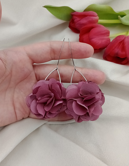 kolczyki chwosty Kolczyki chwosty brudny róż kwiaty, kolczyki mauve
