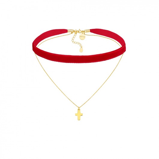 Czerwony aksamitny choker z łańcuszkiem  SOTHO