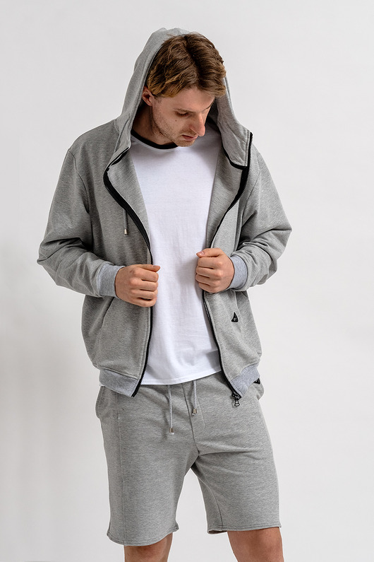 bluzy męskie Bluza z kapturem  na zamek męska "OWEN" szara