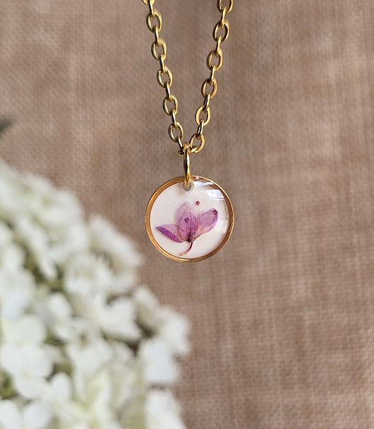 wisiory Złoty wisiorek prawdziwe kwiaty zawieszka różowe naszyjnik