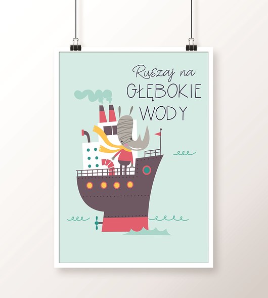 Plakat GŁĘBOKIE WODY A4 obrazek ze statkiem Well Wall