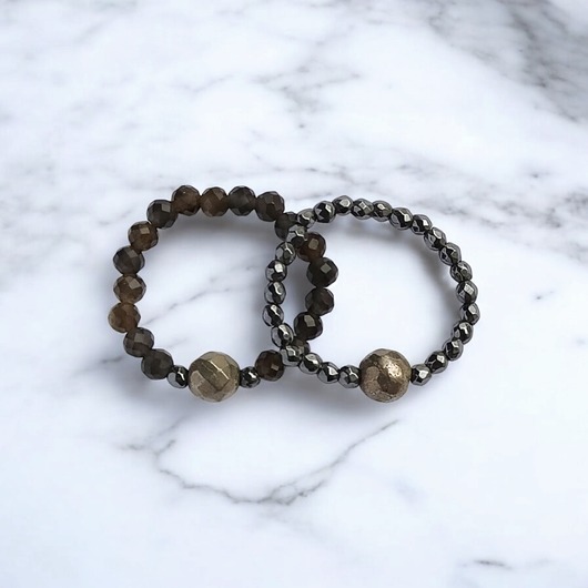 pierścionki elastyczne Zestaw pierścionków : obsydian złoty, piryt, hematyt