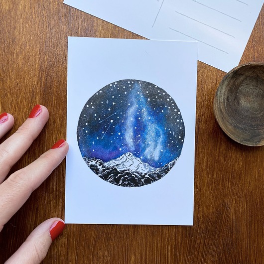 pocztówka ilustracja Góry i Galaxy Arty arty