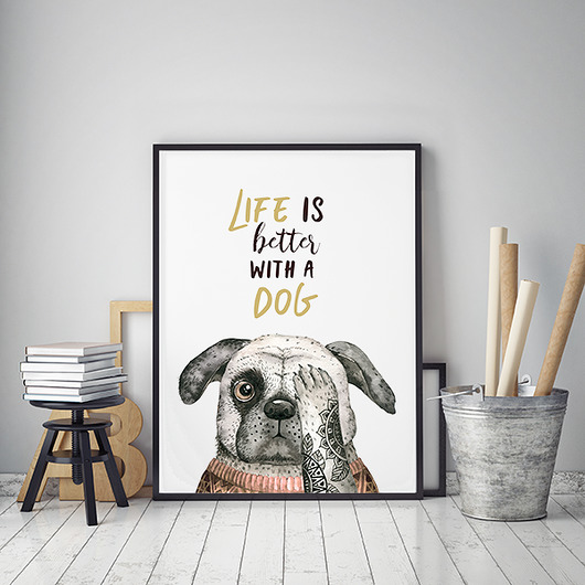 Plakat z psem, Life is better Wallie Studio Dekoracji