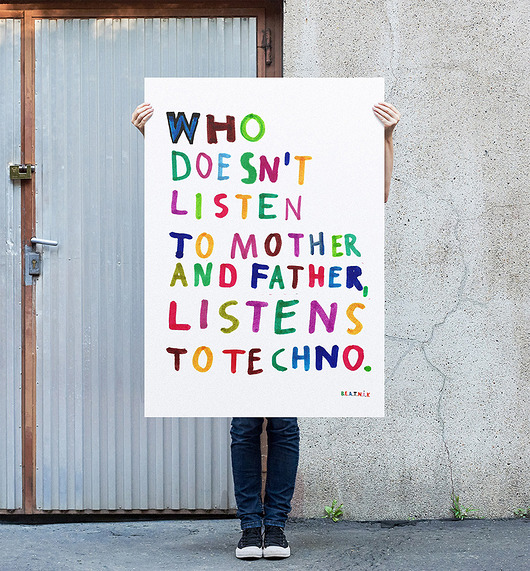 plakaty LISTEN TO TECHNO Plakat dla fanów Techno techno miłość rodzina
