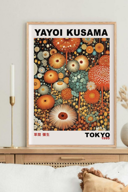 plakaty PLAKAT dekoracyjny kwiaty kropki abstrakcyjny łąka Yayoi Kusama, poster