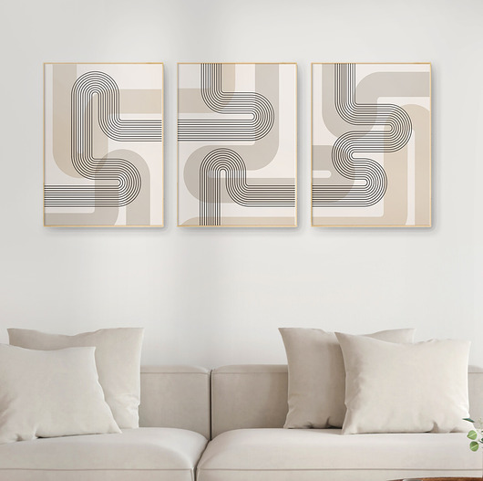 plakaty Zestaw 3 geometrycznych plakatów liniowych, do salonu, sypialni.