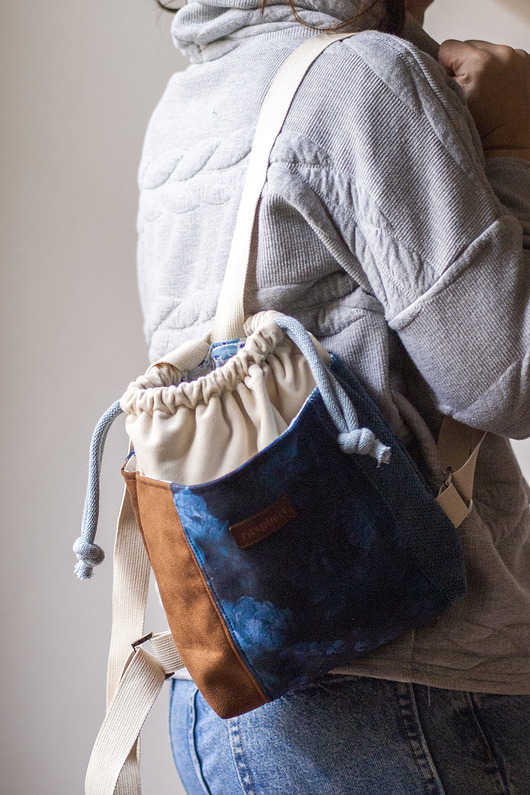 plecaki Kremowo-granatowy workoplecak mini z weluru