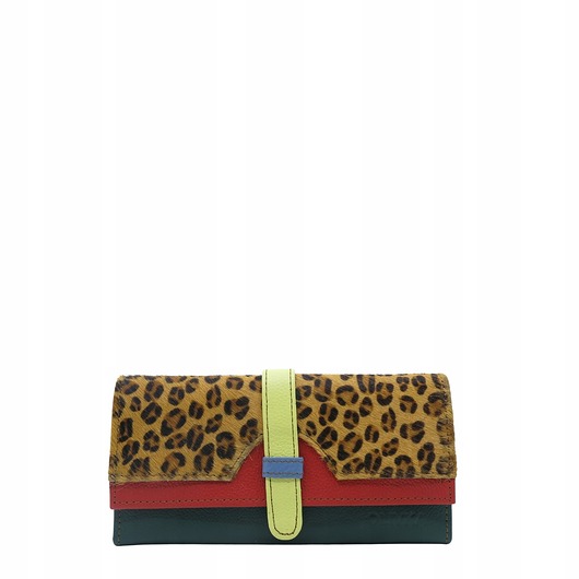 portfele damskie Portfel damski skórzany ze skrawków kolorowy przegródki na karty OLIVKA