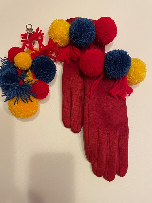 rękawiczki damskie Rękawiczki, brelok Komplet