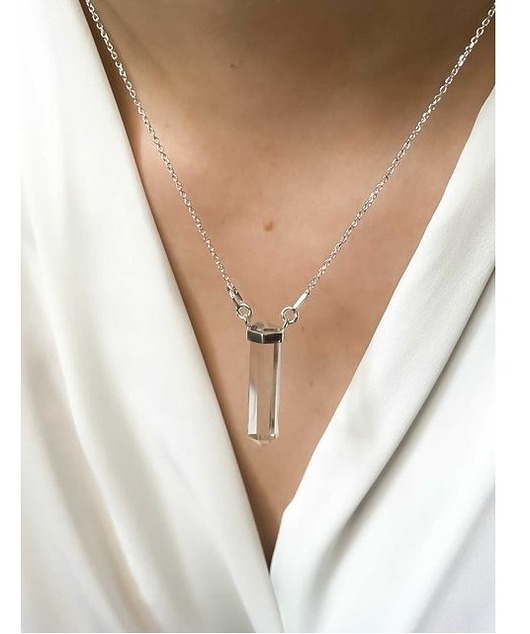 srebrne naszyjniki Naszyjnik z kamieniem w oprawie pozłacany kryształ górski