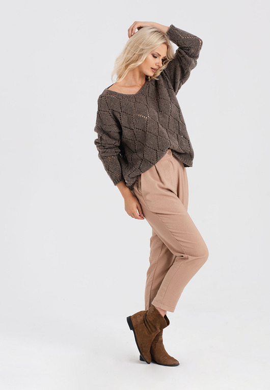 swetry damskie  Ażurowy sweter wełniany Manna Look 174