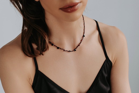 bransoletki z kamieni naturalnych Unikatowy choker z Turmalinu Granatu i Rubinu