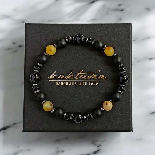 biżuteria męska PREMIUM : BRURSZTYN onyks, turmalin, hematyt