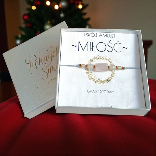 bransoletki z kamieni naturalnych Amulet - MIŁOŚĆ - świąteczne pudełko - kwarc różowy