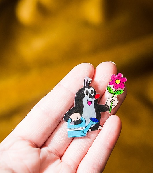 broszki Krecik z kwiatami