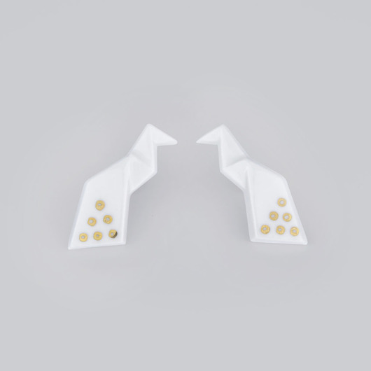 Kolczyki z Porcelany Origami Paw Biało-Złote StehlikDesign