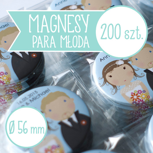 200 szt. magnesy ślubne Młoda Para 56 mm inkipinki