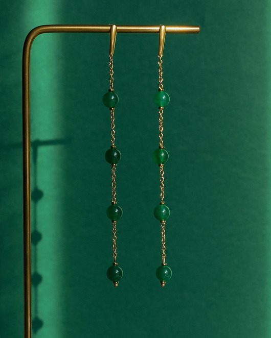 kolczyki z kamieniami MEGA długie kolczyki z jadeitem butelkowa zieleń