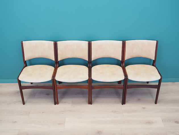 krzesła Komplet czterech krzeseł tekowych, duński design, lata 70, Henning Kjaernulf