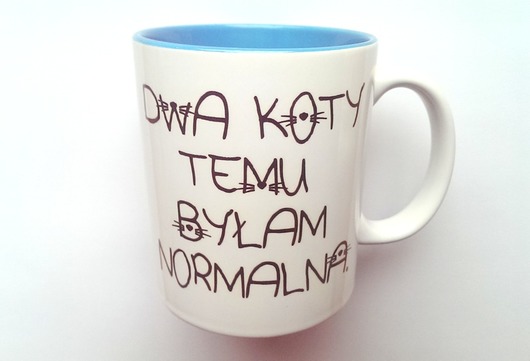 Kubek DWA KOTY TEMU z błękitnym wnętrzem  FarrowDesign