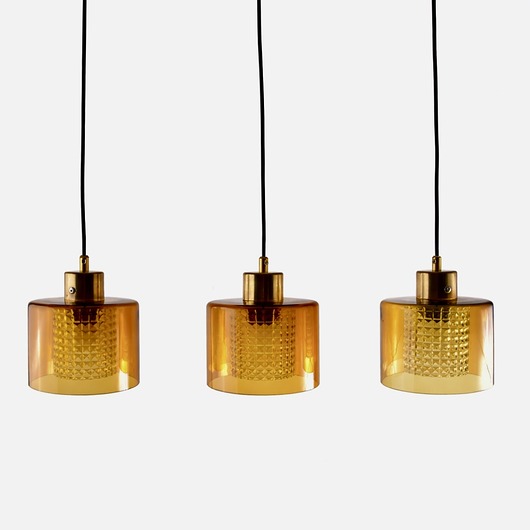 lampy wiszące Lampa wisząca kpl 3 szt szkło miodowe kryształowy wkład lata 60/70 15x18 cm