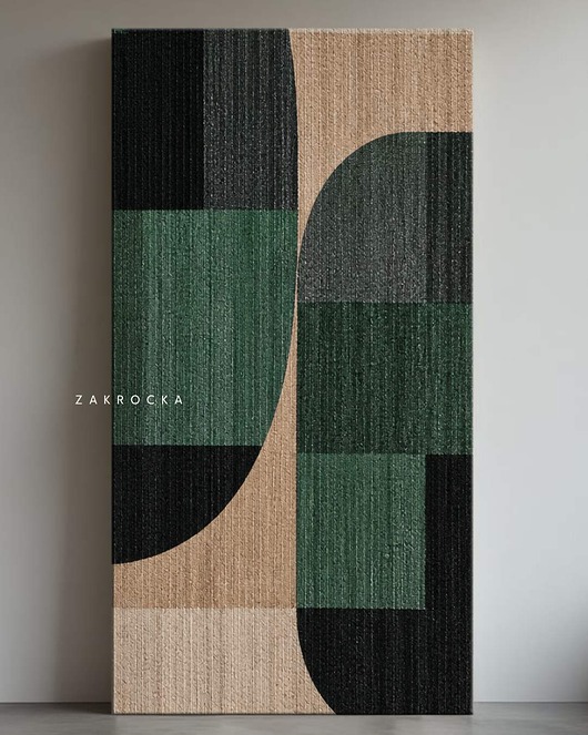 obrazy ZAKROCKA ATELIER obrazy do salonu modernistyczne 80x160cm - zieleń i beż