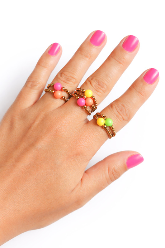 pierścionki elastyczne Pierścionek : Swarovski neon pearls : NEON PINK : gold