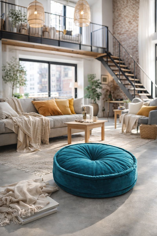 pufa dla dziecka Pufa Pikowana  Poducha francuska Siedzisko Morski/Petrol