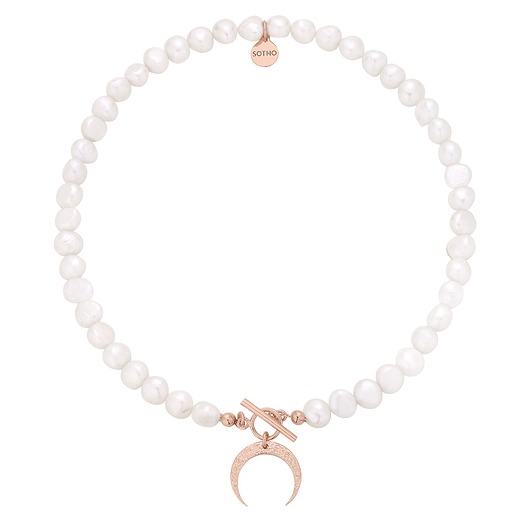 złote naszyjniki Naszyjnik z naturalnych pereł zdobiony księżycem z różowego złota