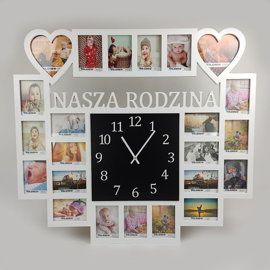 ramki na zdjęcia Multirama ramka na zdjęcia Nasza Rodzina z zegarem 23 zdjęcia 9x13 serca salo