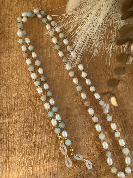 Akcesoria pozostałe Łańcuszek do okularów z kamieniami i perłami hodowlanymi