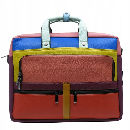 torby na ramię Aktówka torba na laptopa skórzana rączki regulowany pasek kieszenie OLIVKA