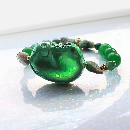 bransoletki z kamieni naturalnych UNIKAT! - Szmaragd, agat, awenturyn, złoto