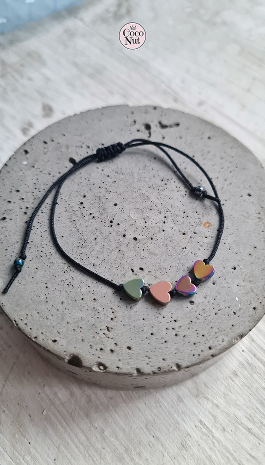 bransoletki na sznurku Bransoletka cztery serduszka hematyt sznurek