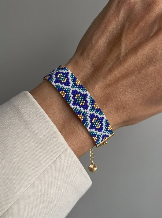 bransoletki ze szkła Niebieska złota bransoletka z koralików Miyuki - ornamental