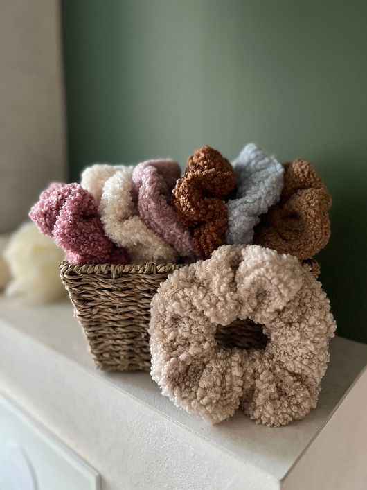 gumki do włosów Miękka, puszysta gumka do włosów scrunchie BEŻOWA