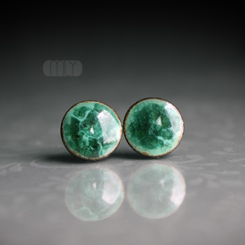 kolczyki ceramiczne Malachitowe 9mm/stal chirurgiczna/