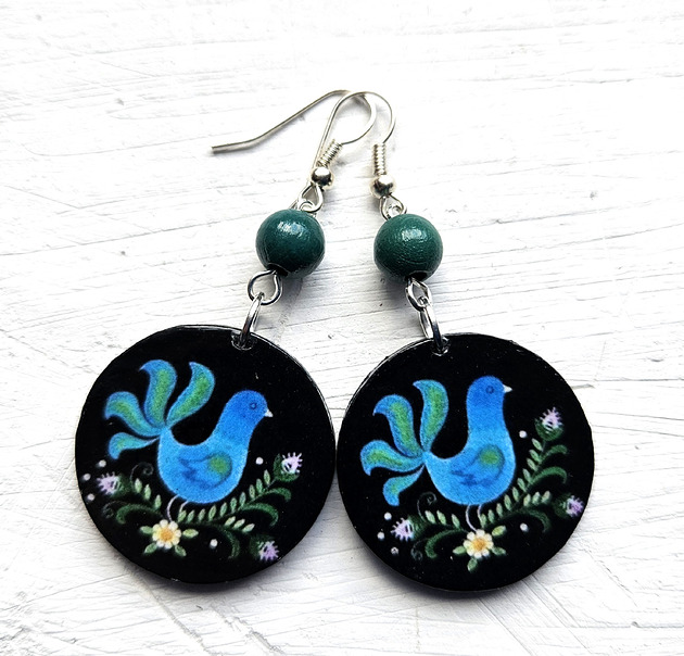 kolczyki drewniane Ptaszki niebieskie