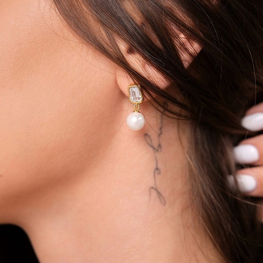 kolczyki srebrne Kolczyki z perłami i cyrkoniami- srebro 925 pozłacane