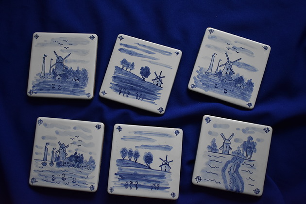 podkładki do kuchni Kafle ręcznie malowane- podkładki wiatraki i motywy marynistyczne nr. 2