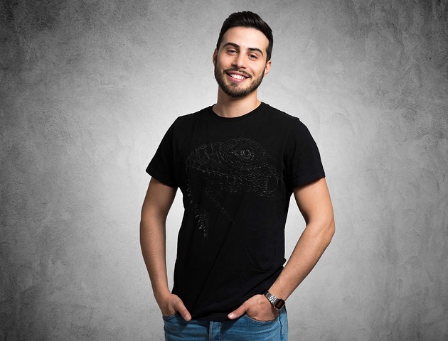 t-shirty męskie Koszulka organiczna z nadrukiem Kameleon