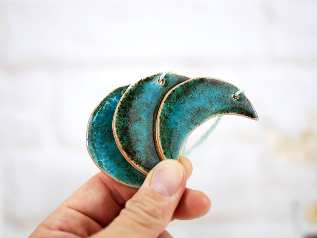 3 ceramiczne ozdoby choinkowe księżyce - boho 10FingersArt