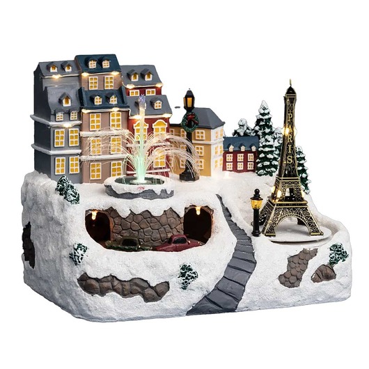 dekoracje świąteczne Scenka świąteczna LED z wieżą EIFFEL23x28 cm