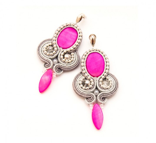 Kolczyki soutache - fuksja, srebro, szare maanuela