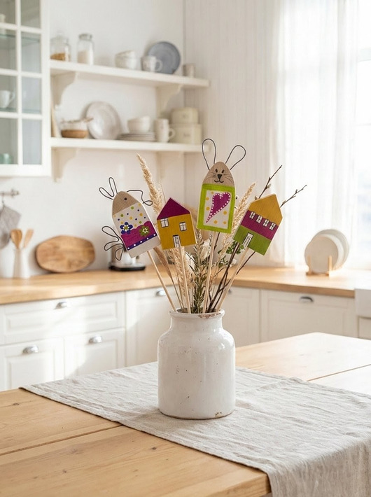 ozdoby wielkanocne Zestaw Wielkanocny Drewniane Ozdoby na piku w Stylu Skandynawskim