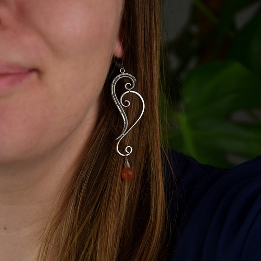 kolczyki wire wrapping Długie pomarańczowe kolczyki karneol wire wrapping