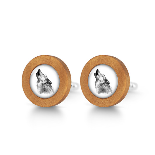 spinki do mankietów Wilk - drewniane spinki do mankietów