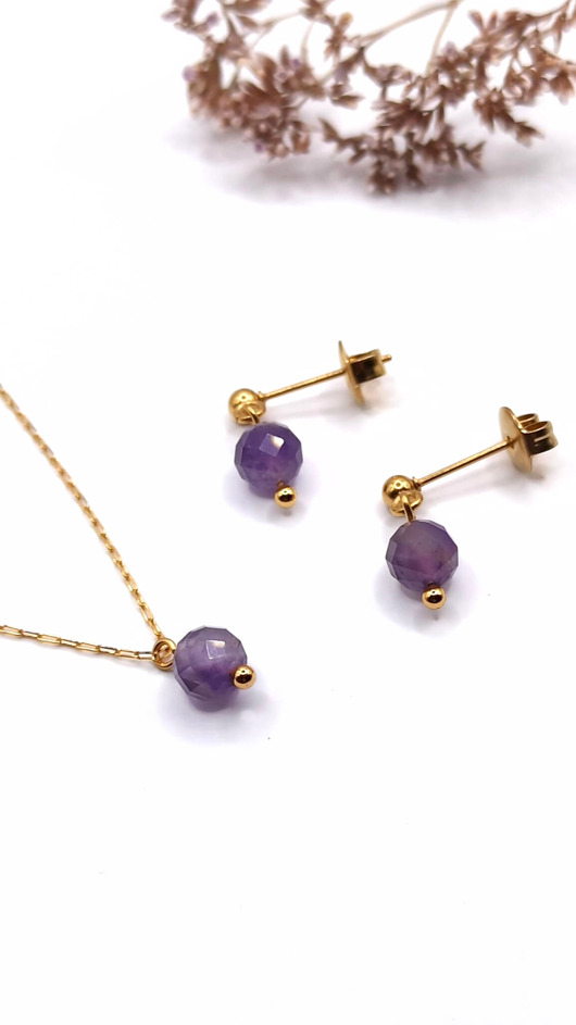 komplet biżuterii Delikatny komplet z ametystami